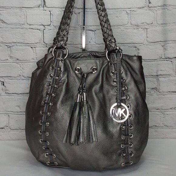 MICHAEL KORS 'ASTOR' GROMMET LEATHER TOTE BAG BRAIDED STRAPS CORSET STYLE - Picture 1 of 16